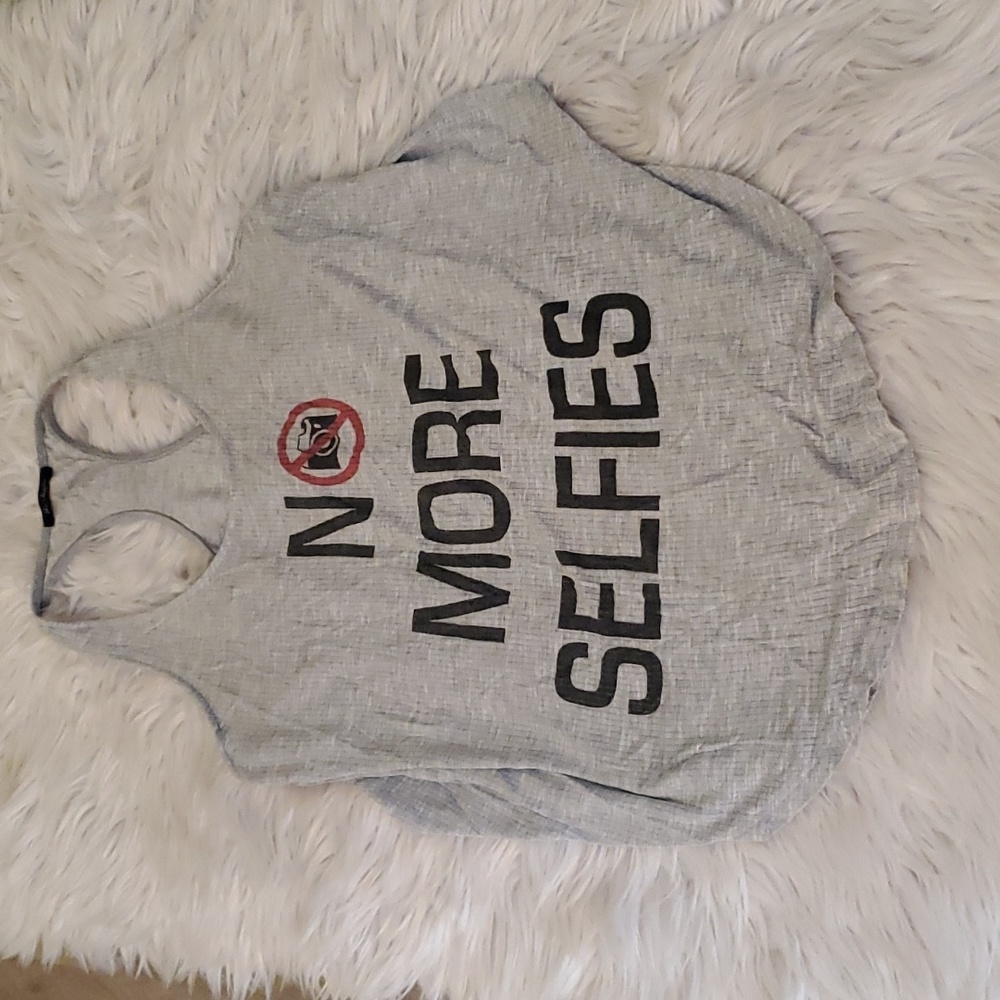 The Classic “No More Selfies” Racerback Tank | Flowy Lightweight Tee | Medium